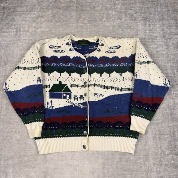 Northern Reflections Sweaters - Northern Reflections Sweater Womens Medium Cottage Core Cardigan Winter scene